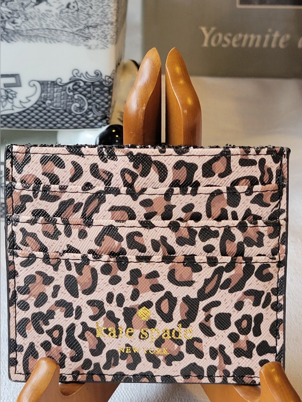 kate spade Leopard Card Holder with Black Glitter